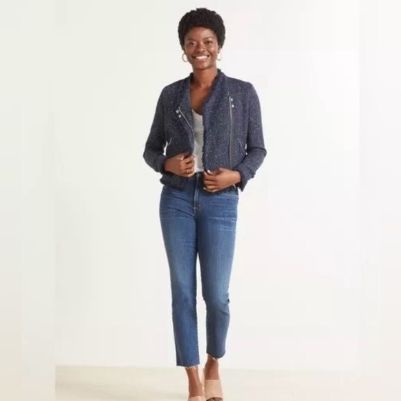 Blank NYC zippered motorcycle tweed blue jacket, silver hardware - Picture 11 of 12